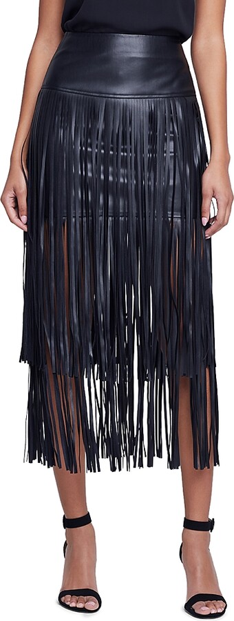 L'Agence Karolina Tiered Fringe Midi Skirt
