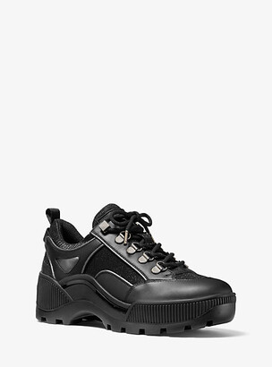 MICHAEL Michael Kors MK Brooke Leather and Glitter Chain-Mesh Trek Sneaker - Black - Michael Kors