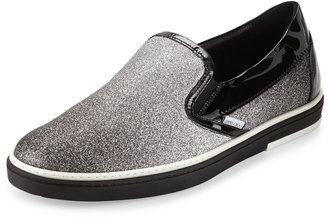 Jimmy Choo Grove Men's Glittered Slip-On Sneaker, Black/Silver