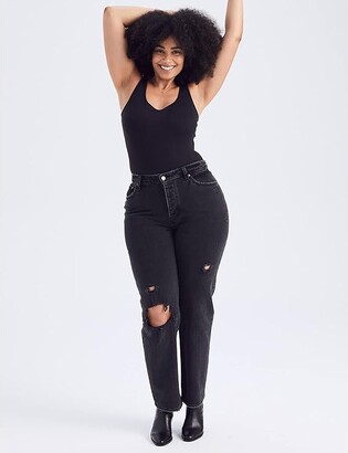 Abercrombie & Fitch Curve Love High Rise Dad Jeans (Black Destroy) Women's Jeans