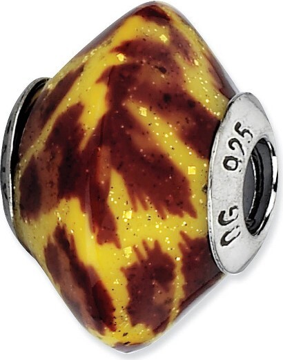 Black Bow Jewelry Co. BlackBowJewelryYellowBrownGlitterOverlayGlass&SterlingSilverBeadCharm17mm