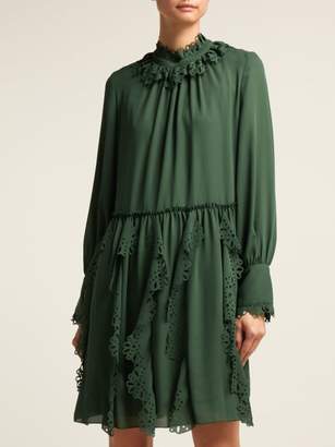 See by Chloe Floral Laser Cut Georgette Dress - Womens - Dark Green