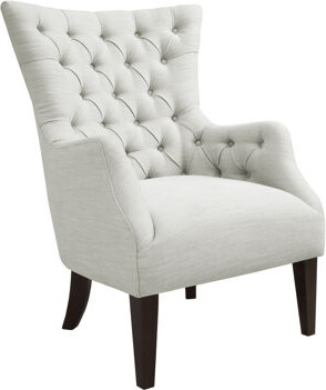 Dark Button Wing Chair, Solid Wood Base, Birch Legs, High Foam For A Stylish Living Area Chair In , And Cozy Feel