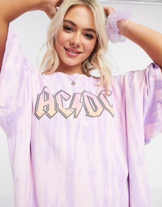 Daisy Street oversized t-shirt dress with acdc graphic in tie dye