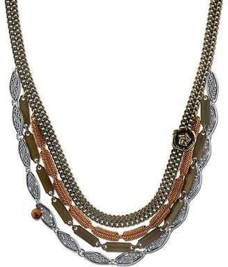 Ice Vintage Chain Collar Necklace Rose Accent and with Semi-Precious Tiger's Eye