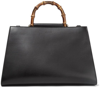 Gucci Nymphaea Bamboo Large Two-tone Leather Tote - Black