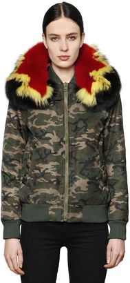 Mr & Mrs Italy Camo Bomber Jacket W/ Patchwork Fur