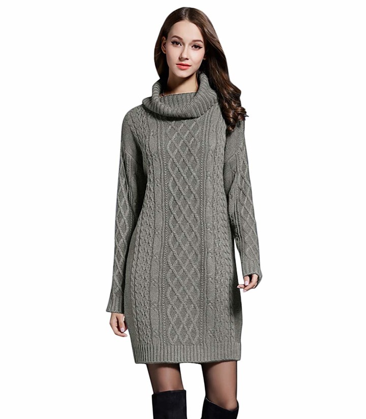 Womens Knitted Dress Sweater Jumper Turtle Neck Long Sleeve Comfy Solid Color Casual M-3XL
