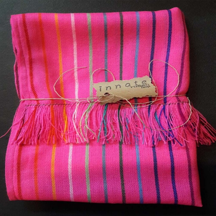 Mexican Rebozo Shawl Fuchsia Striped Pashmina Scarf