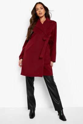 red wool belted coat