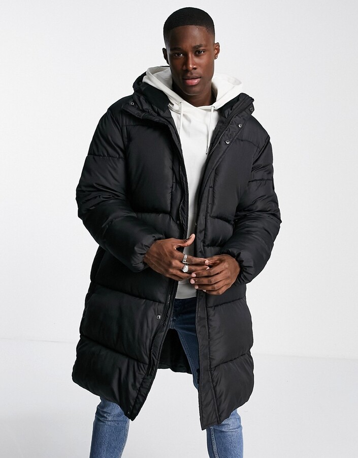 longline black puffer jacket