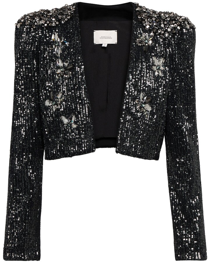 womens black sequin jacket