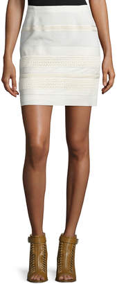 Belstaff Lace Skirt W/Leather Trim, Off White