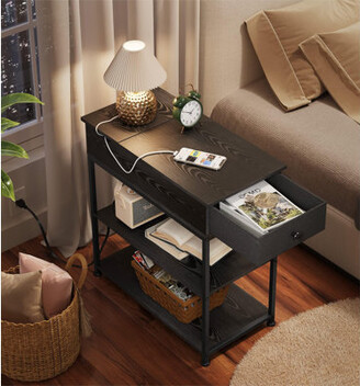 End Table with 2 Wooden Drawers and USB Ports & Power Outlets 17 Stories Color: Rustic Brown