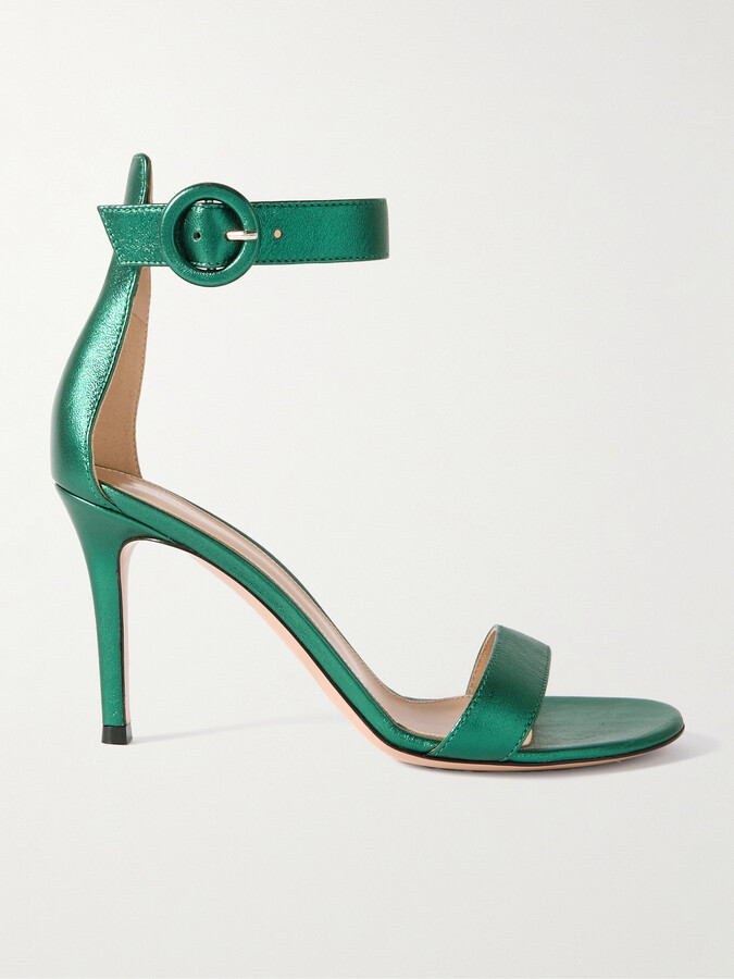 Gianvito Rossi Portofino 85 Metallic Leather Sandals - Green