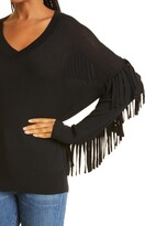 Thumbnail for your product : Haute Hippie Lola Fringe Sleeve V-Neck Sweater
