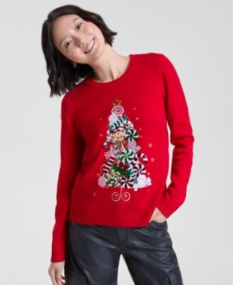 Holiday Lane Womens Candy Tree Graphic Sweater Macys Exclusive
