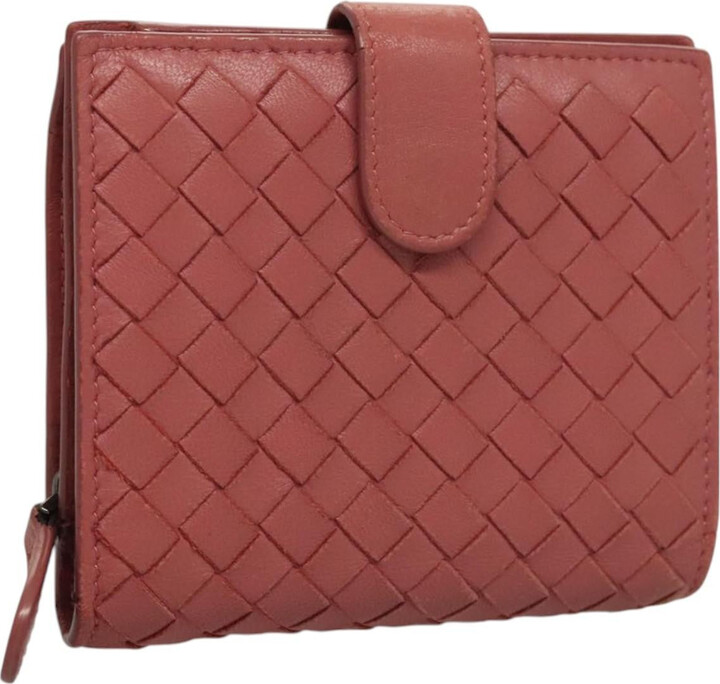 Bottega Veneta Bifold Coin Pocket Card Holder Intrecciato Nappa Pink Leather Wallets Accessory (Pre-Owned)