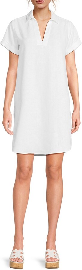 Saks Fifth Avenue Rolled Cuff 100% Linen A-Line Minidress