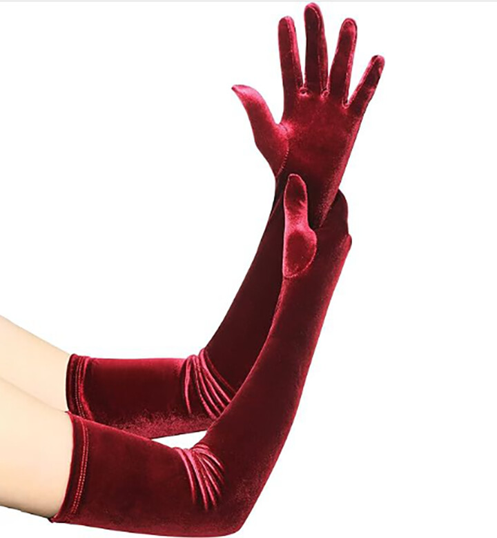 LAOVCE 53cm Women Velvet Long Warm Evening Dress Elegant Etiquette Black Elasticity Gloves Retro Style Banquet Party Accessories