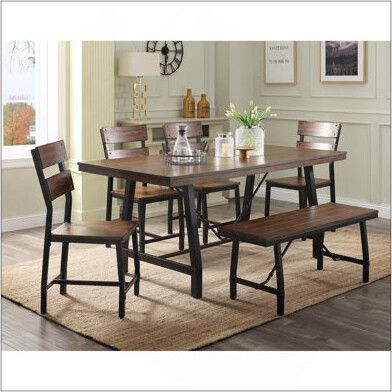 Winston Porter Stylish Oak And Black Rectangle Bench With Robust Metal Legs For Durable And Elegant Seating In Any Setting