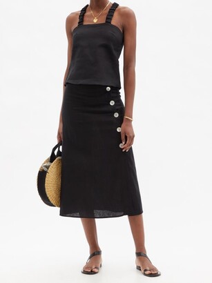 BELIZE Rosa Buttoned Linen Midi Skirt - Black