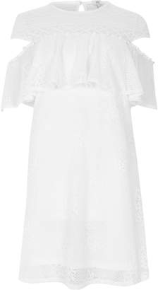 River Island Womens White lace cut out sleeve dress
