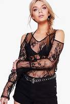 Thumbnail for your product : boohoo Womens Aimee Lace Frill Cold Shoulder Top