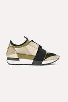 balenciaga race runner metallic stretch knit and leather sneakers