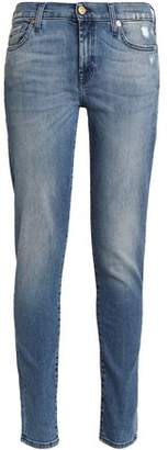 7 For All Mankind Distressed Mid-Rise Slim-Leg Jeans