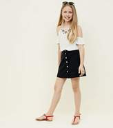 Thumbnail for your product : New Look Girls Black Button Front Denim Skirt