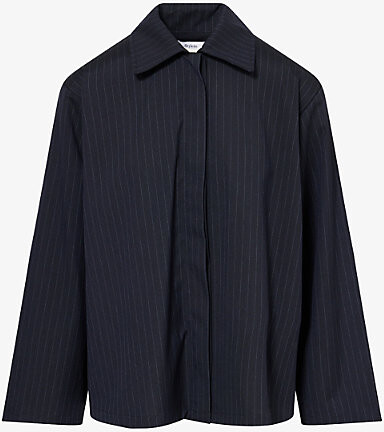 Stylein Womens Navy Pinstripe Brenly Pinstripe Woven Shirt S