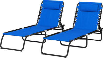 Latitude Run Folding Patio Relax Chair - 4 Recline Breathable Mesh Blue Extra Beach