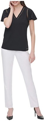 Calvin Klein Short Sleeve V-Neck Blouse Women's Clothing