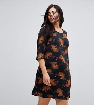 Junarose Leopard Placement Print Shift Dress With 3/4 Sleeve