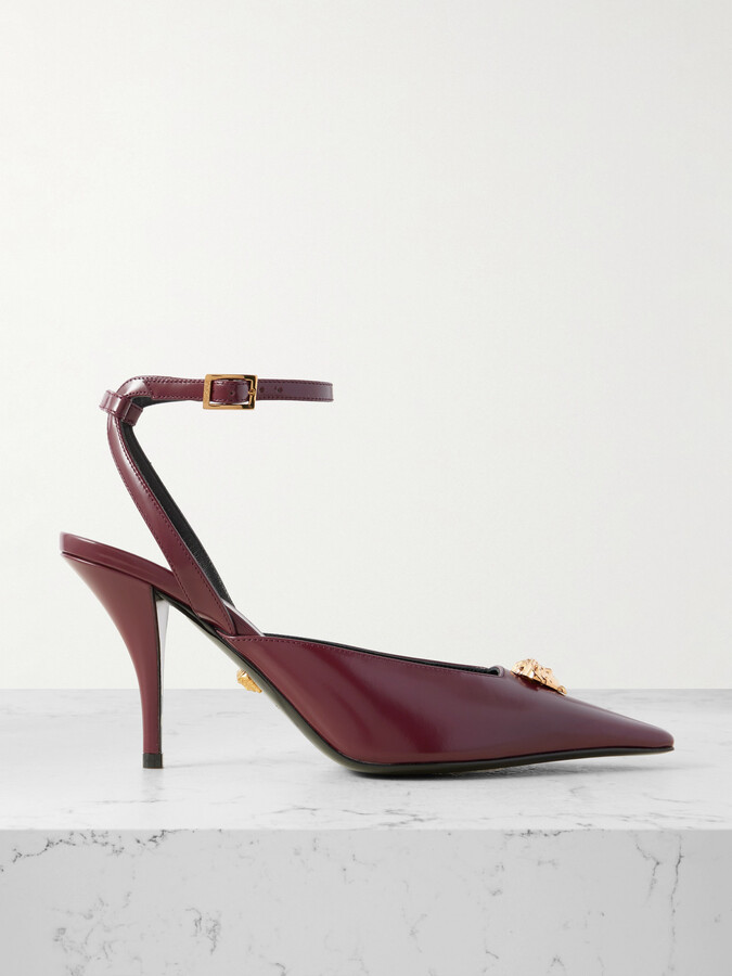 Versace Embellished Leather Pumps - Burgundy