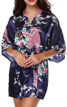 luxurysmart Peacock Satin Kimono Robe Bridesmaid Robes/Wedding Robe/Bride Robe Sleepwear