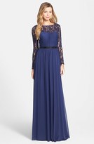 Thumbnail for your product : Monique Lhuillier ML  Long Sleeve Lace & Jersey Gown