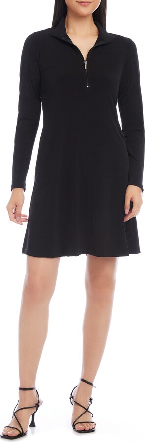 Karen Kane Quarter Zip A-Line Travel Jersey Dress