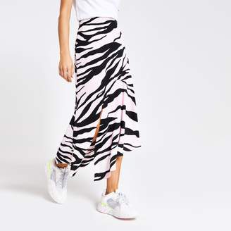 River Island Womens Light Pink zebra print asymmetric midi skirt