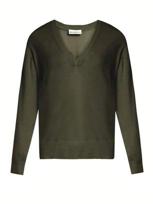 Raey V-neck Fine-knit Cashmere Sweater - Womens - Dark Khaki