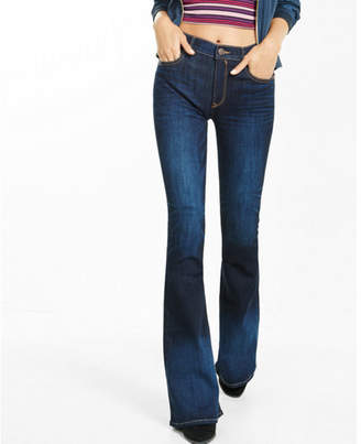 Express high waisted dark wash stretch bell flare jeans