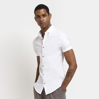 River Island Mens White muscle fit short sleeve shirt