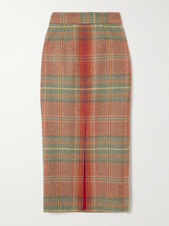MARTA FERRI Cipriani Checked Wool Midi Skirt - Red