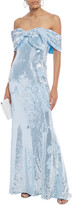 Thumbnail for your product : Badgley Mischka Off-the-shoulder Bow-embellished Sequined Tulle Gown