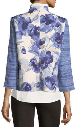 Misook Petite Watercolor Floral Stripe-Sleeve Jacket