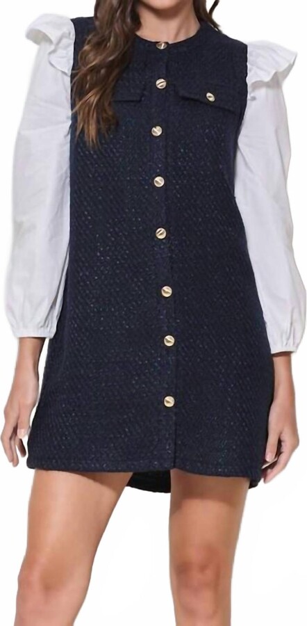 ABLE Tweed Dress In Navy Blue