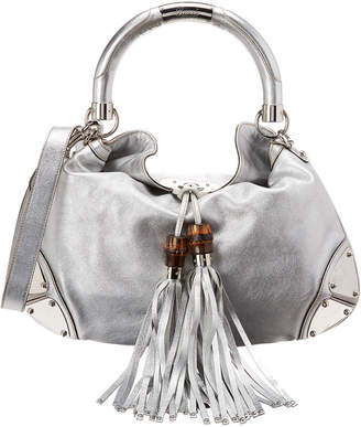 Gucci Silver Leather Indy Hobo