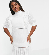 Thumbnail for your product : Collective the Label Curve puff sleeve cutwork lace mini dress in white
