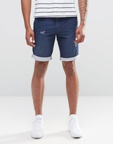 Thumbnail for your product : Celio Cotton Twill Short with Distressing and Contrast Turnup